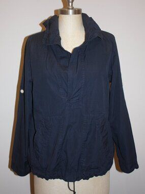 J.CREW NAVY BLUE LIGHTWEIGHT COTTON HOODED WINDBREAKER PARKA - XS 2 4